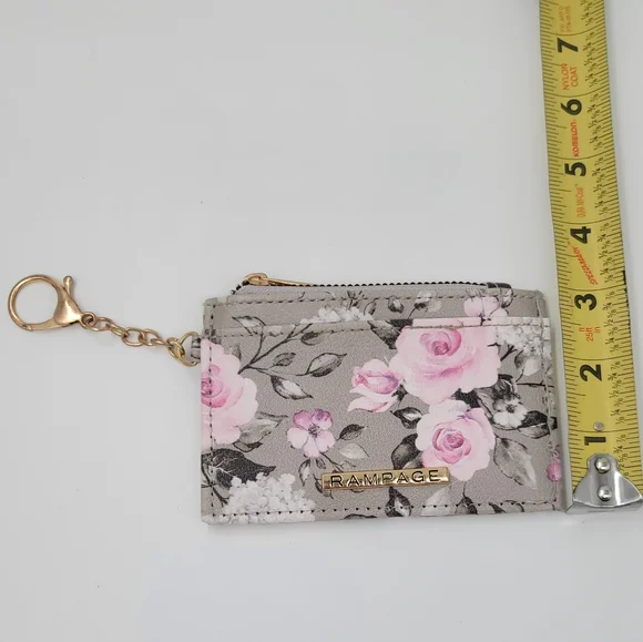 Rampage Floral Gray & Pink Card Holder Keychain ID Card Holder Zip Up Coin Purse - Picture 11 of 11